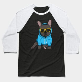 Hipster Frenchie (Black) Baseball T-Shirt